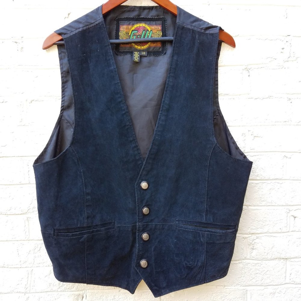 Vintage Global Identity G-III black suede vest -Men's Large
